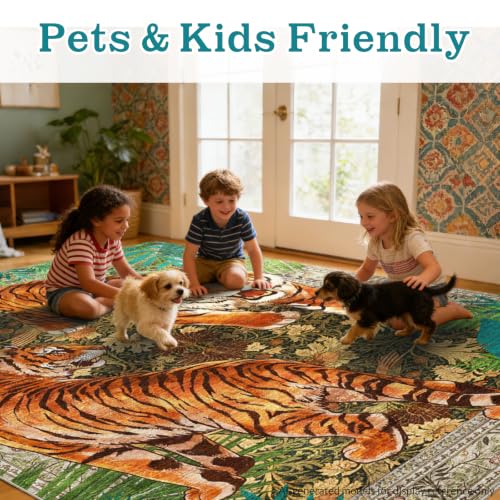 AooHHooA 6x9 Washable Tiger Area Rug, Tiger Rugs for Living Room, Green - color: Tiger-1, size: 6' x 9' (Rectangular)