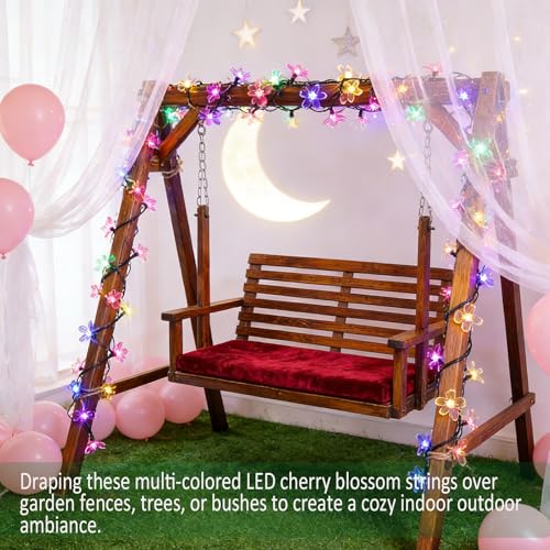 Pastel Easter Flower String Lights, 33ft 100 LED USB Powered with Timer - color: Multicolor
