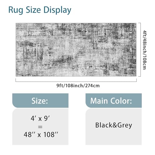Extra Wide Hallway Rug 4x9: Washable Modern Abstract Living Room Rug Black - color: Black, size: 4' x 9' (Runner)