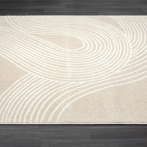 Abani Beige and White Swirl Area Rug | 9' x 12' Cream Carpet with Wave Pattern | Modern Rug for Living Room, Bedroom and Office | Nuevo Collection - color: Beige, size: 9' x 12' (Rectangular)