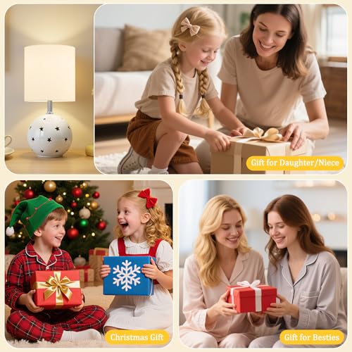 Small Table Lamp,14" White Ceramic Bedside Lamp for Girls Kids Bedroom,Dorm - color: White