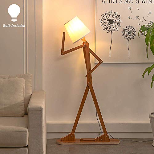 Cool Tall Floor Lamp Decorative Reading Standing Wood Swing Arm Wood Lighting for Corner Kids Boys Girls Bedroom Living Room Home Improvement Office Farmhouse - with LED Bulb (Walnut) - color: Walnut