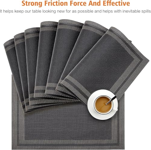 Black Vinyl Placemats Set of 6,Washable Dining PVC Table Mats - color: Black Gold, size: 6PCS 12"Wx18"L