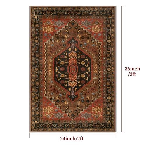 Ciicool 2x3ft Small Area Rug,Washable Boho Thin Mat for Entryway Kitchen - color: Red/Gold, size: 2' X 3' (Rectangular)