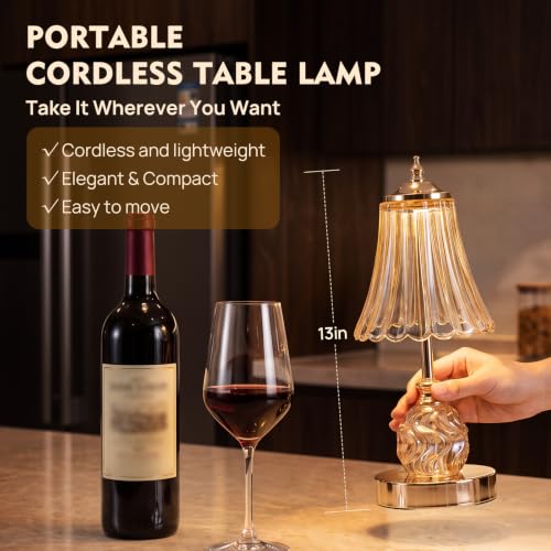 Flower Battery Operated Rechargeable Lamp Cordless, Skirt, Amber - color: Amber-Skirt