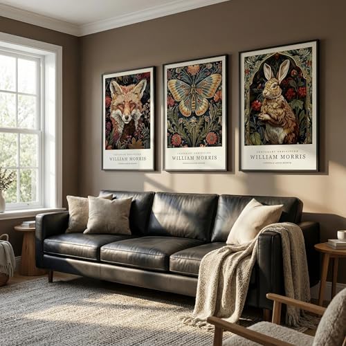 OVVGVV William Morris Wall Art set of 3 large Framed Vintage botanical Colorful Abstract Nature Flowers Canvas Art for Living Room Bedroom Office Decor(Style7, 3pcs 12x16 In Gold Frame) - color: Type7-gold, size: 12x16 in