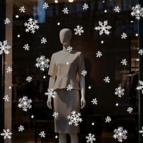 LUDILO 240Pcs Christmas Window Clings Glitter Snowflakes Window Decals - color: Glitter