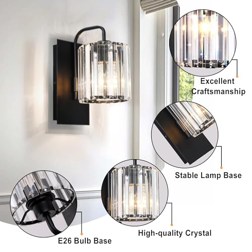 Wall Sconce,Crystal Wall Sconce,Black Wall Light Fixtures Indoor - color: Crystal Glass Sttyle