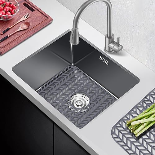 AWOKE Sink Protectors for Kitchen Sink - 19"x 13" Sink Mat - Heat resistant Easy-clean Silicone Sink Mat - for Protection of Stainless Steel Sink - with 3 Reserved Holes (Grey) - size: 19 x 13