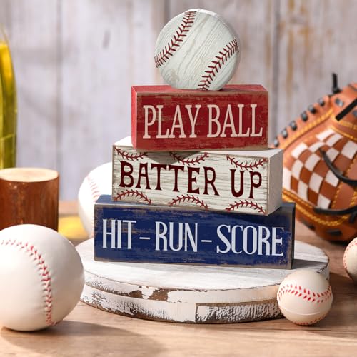 Yuntau 4 Pcs Baseball Table Decoration Wooden Sport Stacked Blocks Sign - style: Baseball