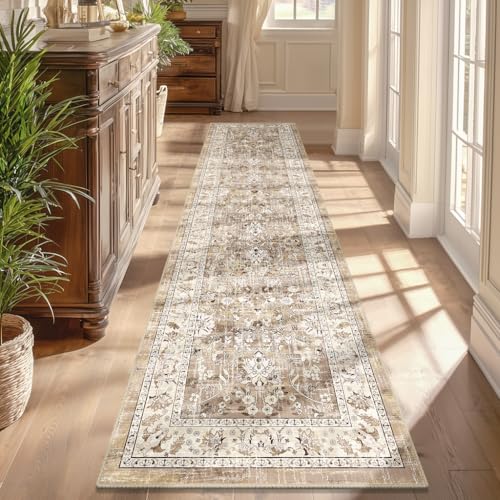 LOKHOM 2x8 Hallway Runnner Rug, Boho Non-Slip Washable Kitchen Rugs, Beige - color: Beige Brown, size: 2' x 8' (Runner)