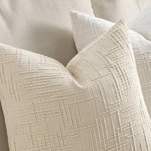 MIULEE Chenille Textured Throw Pillow Covers Beige 16x16 Set of 2 - color: Beige, size: 16" x 16" (Pack of 2)