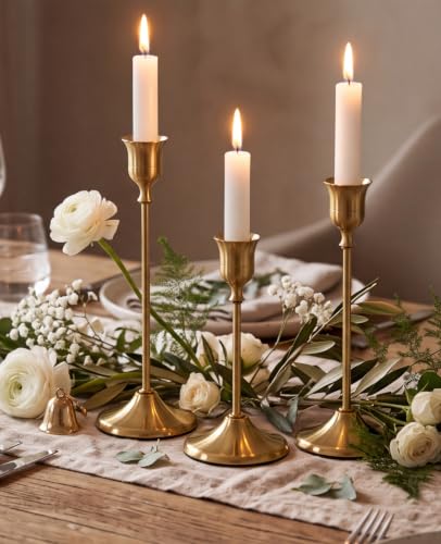 Gold Candlestick Holders Set of 3 Weighted Stable Base - color: Gold, size: Set of 3