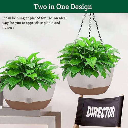 Koalaime 2 Pack Hanging Planters Set,10 Inch Indoor Outdoor Hanging Plant Pot Basket,Hanging Flower Pot with Drainage Hole with 3 Hooks for Garden Home(Purple Hanger White Planters) - color: Purple Hanger White Planters