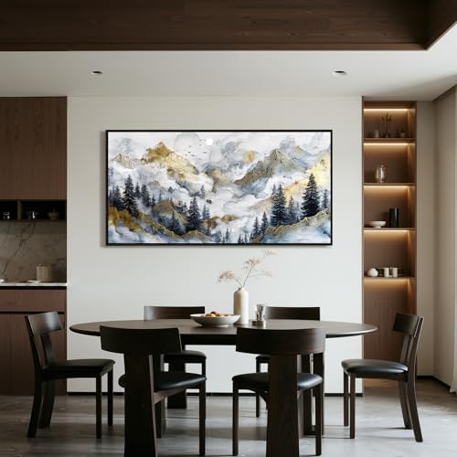 crmotu Nature Oversized Wall Art, Misty Mountain Landscape Pictures 29"x57" - color: Gold Mountain, size: 57"L x 29"W