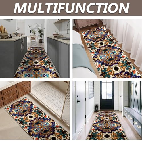 Washable Corridor Runner Rug, Non-Slip Vintage Hallway Rug Runner with Upgrade Rubber Backing, Stain Resistant Faux Wool Distressed Carpet for Bedroom Kitchen Laundry Corridor Balcony (94.5" x 23.6") - size: 1'11" x 7'11" (Runner)