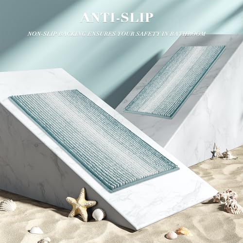 BSICPRO Bathroom Rugs Sets 2 Piece, Non Slip Striped Bath Mats, Sea Green - color: Sea Green, size: 20" x 32" Plus 16" x 24"