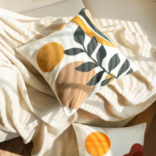 Boho Abstract Decorative Pillow Covers 18x18,Soft Mid Century Floral Woven Tufted Neutral Pillowcase for Couch Bed Sofa Bedroom,1 PC - color: Yellow,green
