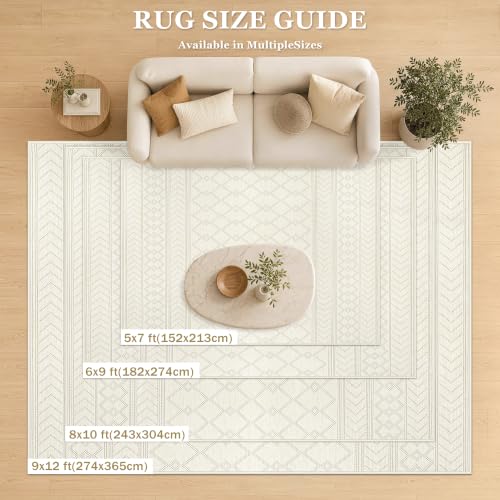 9x12 Area Rug For Living Room, Washable Beige Rugs Non Slip Low Pile - color: Beige, size: 9' x 12' (Rectangular)