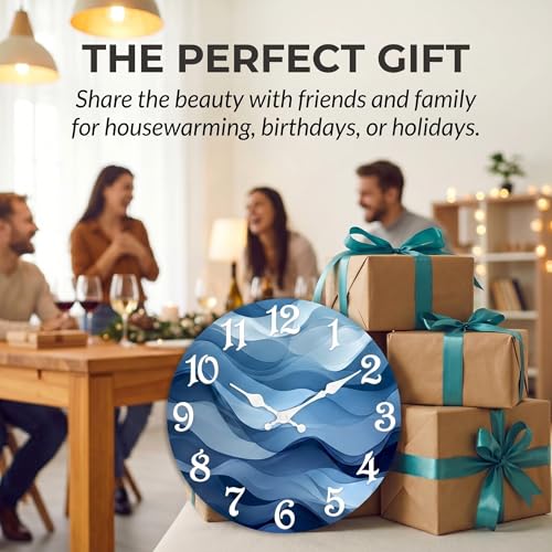 ArtSocket Round Wall Clock Silent Non-Ticking 8", Abstract Ocean Blue - color: Abstract Ocean Blue, size: 8in