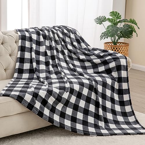 BEDELITE Buffalo Plaid Flannel Fleece Throw Blanket for Couch - color: Black & White Buffalo, size: Throw(50"x60")