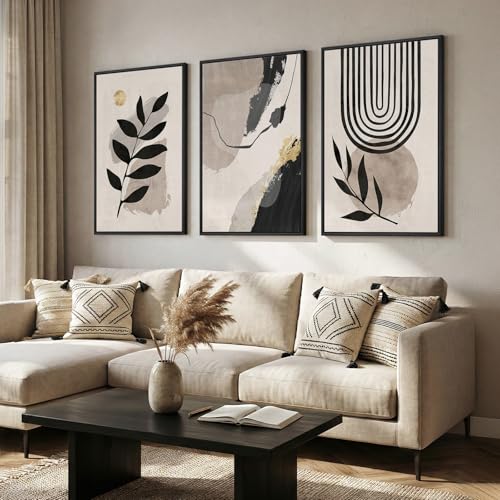 3 Piece Framed Black and White Boho Wall Art for Living Room, 24x36 Inch - color: Black Gold, size: 36" H x 24" W x 3Pcs