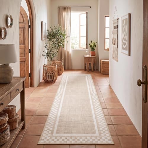 GarveeHome Washable Runner Rug 2x10 Modern Bordered Hallway Runner Rugs - color: Beige, size: 2' x 10' (Runner)