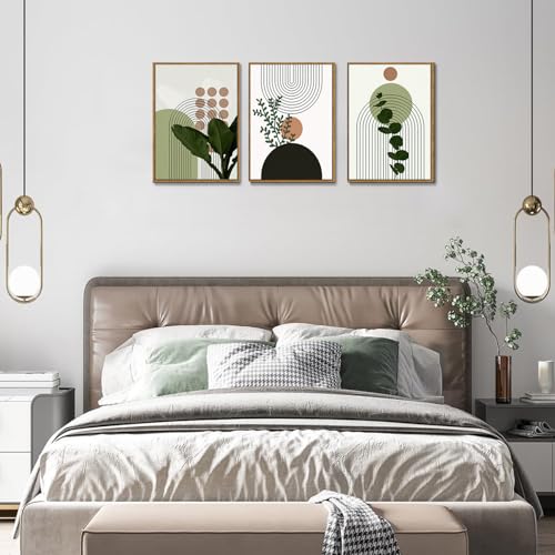 Boho Abstract Plant Framed Canvas Wall Art Set of 3, 16x24 inch - color: Boho Plant, size: 16"x24"Natural