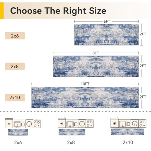 RELEANY Washable Runner 2'x6' Abstract Area Rug for Hallway Blue Gray - color: Blue/Gray, size: 2' x 6' (Runner)
