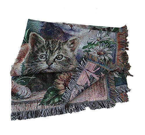 Garden Cat Flower Woven Tapestry Throw Blanket 50"x60" - color: Cat