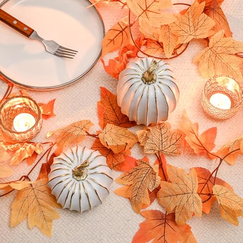 FESTGLOX Fall Pumpkin Decor, 2Pcs Resin Thanksgiving Fake Pumpkin Figurines - color: White-2pcs