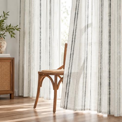 MYSKY HOME Grey Striped Linen Curtains for Dining Room 102 Inches 2 Panels - color: Grey, size: 52"W x 102"L (Pack of 2)