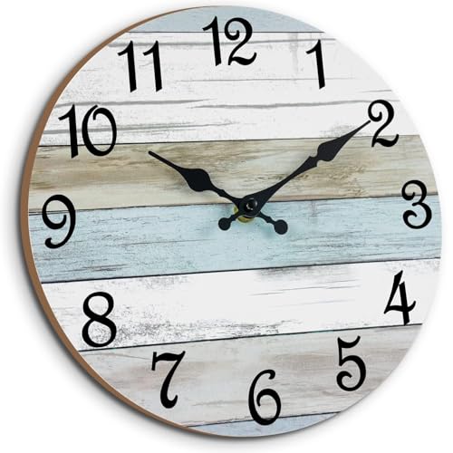 CHYLIN Wall Clock 12" Battery Operated Silent Non-Ticking Coastal Beach - color: B-white,brown,blue, size: 12 Inch
