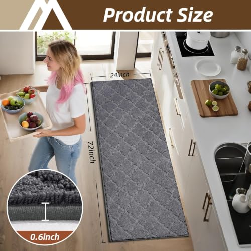 COSY HOMEER Kitchen Runner Rugs Non-Slip Absorbent 24"x72", Dark Grey - color: Dark Grey, size: 24"X 72"