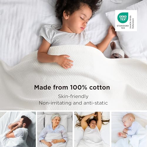 Bedsure 100% Cotton Blanket, Herringbone Weave, Twin-XL, White - color: 02 - White, size: Twin XL