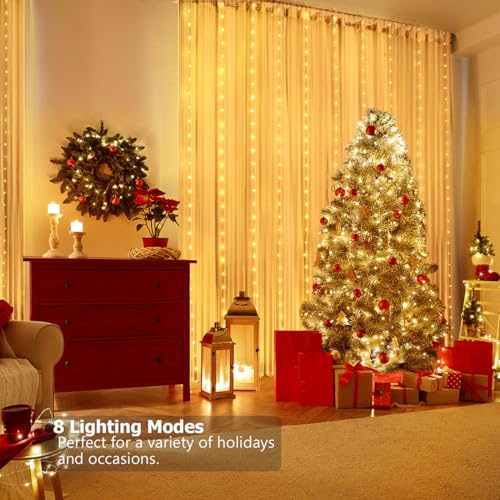 Curtain Lights 8ft x 6ft, 144 LED Warm White & Multi Twinkle Fairy String Lights Curtain Waterproof with Remote & Timer, USB Powered for Indoor Outdoor Wall Bedroom Backdrop Christmas Decor - size: Dual Color - 8ft x 6ft