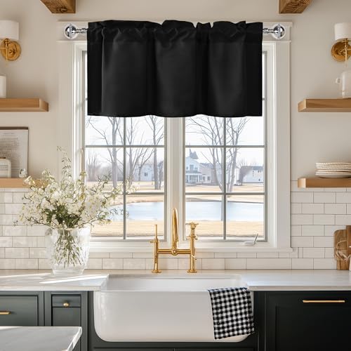 JIUZHEN Black Valance Curtains for Window 1 Panel, 30 x 24 Inches - color: Black, size: 30"W x 24"L (Pack of 1)