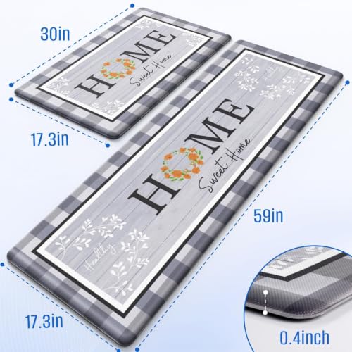 Kitchen Mats 2PCS, Anti Fatigue Rugs, 17.3x30+17.3x59in, Grey - color: Grey, size: 17.3’’x 30’’+ 17.3’’x 59’’