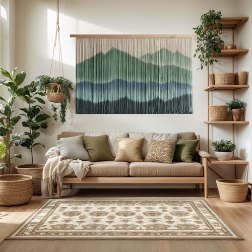Sdjazl Woven Boho Macrame Wall Hanging Home Decor Tapestry Dip-Dyed Large Modern Handmade Colorful Mountain Landspace for Living room (green) - color: green