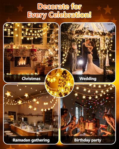 Twinkle Star 100 LED Star String Lights Plug in 33FT, Warm White - color: *Warm White, size: Star lights - 49 ft