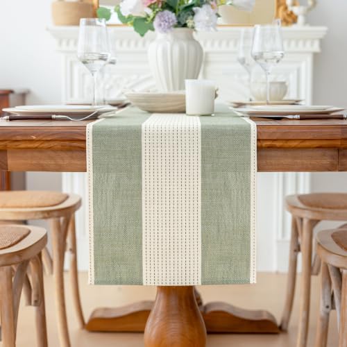 Line Macrame Table Runner, Sage Green Table Runners 72 Inches Long - color: Sage Green, size: 13"x72"