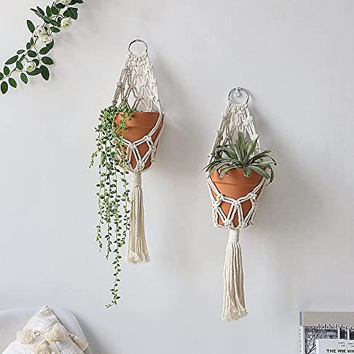 Artilady Macrame Plant Hanger, Boho Hanging Planter for Indoor Plants - color: White E