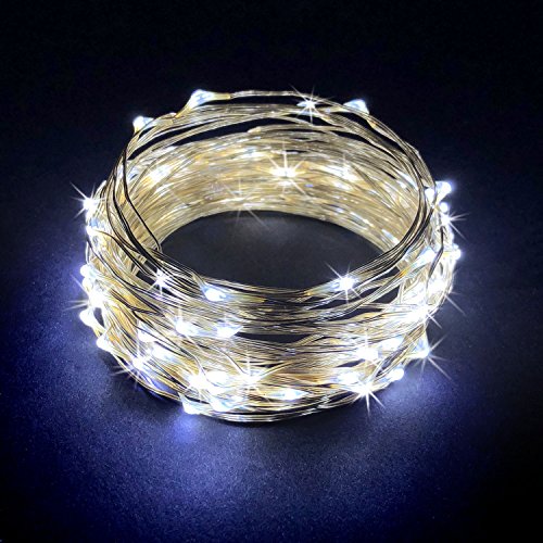 100 LEDs Cold White Color String Lights on Silver Wire for Indoor and Outdoor 32 Feet Firefly Starry Fairy Lights for DIY, Christmas, Holidays, Party, Bedroom and Centerpieces - color: Cold White