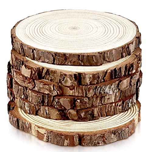 FSWCCK 6 Pack Nature Unfinished Round Wood Slices, 7-8 Inches Wooden Circle, Large Wood Slabs for Weddings Centerpieces Decor and DIY Painting Crafts - size: 7"- 8 "