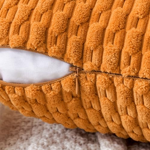 MIULEE Decorative Throw Pillow Covers 16x16 Fall Burnt Textured Corduroy - color: Burnt Orange, size: 16" x 16" (Pack of 2)