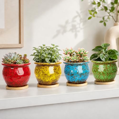 ARTKETTY Succulent Pots, 4.5'' Small Plant Pots with Drainage Tray - color: 4.5'' Colorful 2
