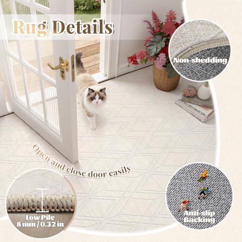5x7 Area Rugs Washable Rug: Geometric Moroccan Farmhouse Rugs Large Living Room Rug Modern Neutral Soft Non-Slip Low Pile Printed Pattern Carpet for Bedroom Dining Room Nursery Office (Beige, 5'x7') - size: 5' x 7' (Rectangular)