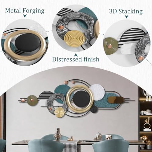 Lucky Monet Wall Art Decor Large Metal Wall Art Modern Geometric Circular Decor 59"x21" Wall Sculptures Wall Hanging Decoration for Living Room Dinning Room Bedroom Entryway Kitchen (Style 7) - color: Style 7