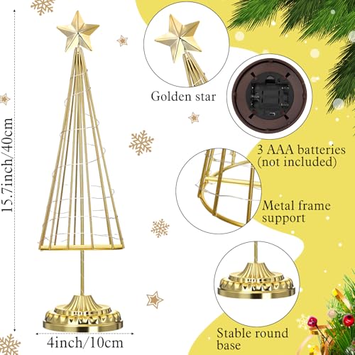 Set of 2 Lighted Christmas Tree Table Decoration with Golden Star Battery Operated Tabletop Prelit Mini Xmas Tree with LED Light up Desk Ornament for Home Mantel(Umbrella,Gold) - color: Gold, style: Umbrella