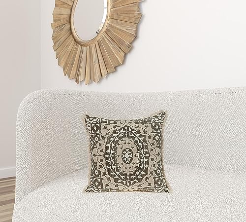 HomeRoots Boho Garland Beige and Dark Brown Decorative Accent Pillow
